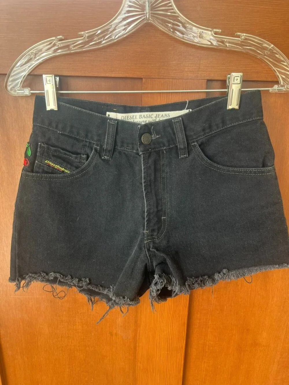 DIESEL Women Denim Black Washed Cutoff Cherry Booty Shorts Sexy Size 27